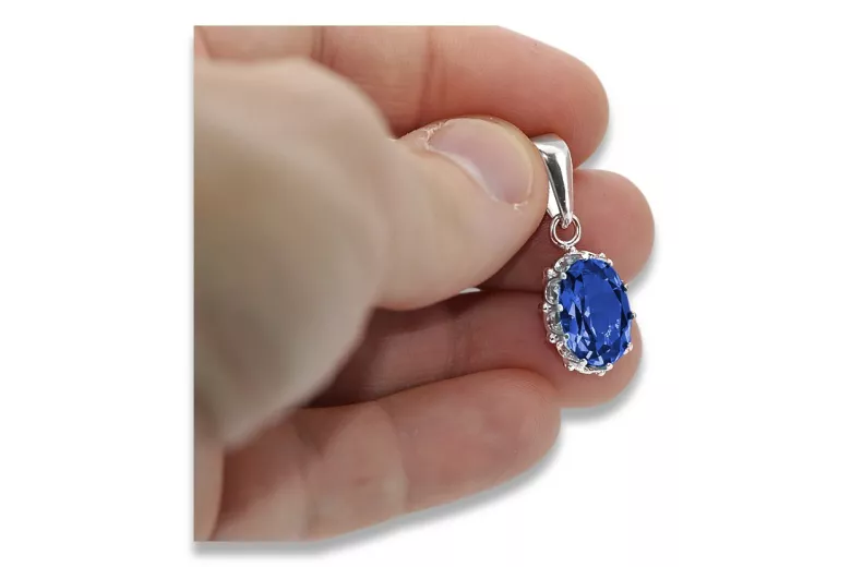 Sterling silver 925 Sapphire Pendant Vintage style vpc008s