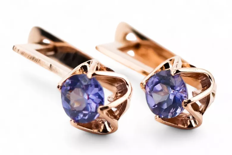 Vintage rose pink 14k 585 gold alexandrite earrings vec005 Vintage Russian Soviet Style