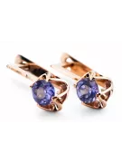 Cercei vintage din aur roz 14k 585 cu alexandrit vec005, stil sovietic rusesc vintage