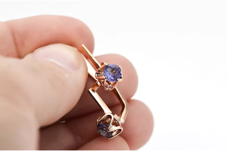 Vintage rose pink 14k 585 gold alexandrite earrings vec005 Vintage Russian Soviet Style
