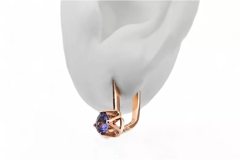 Vintage rose pink 14k 585 gold alexandrite earrings vec005 Vintage Russian Soviet Style