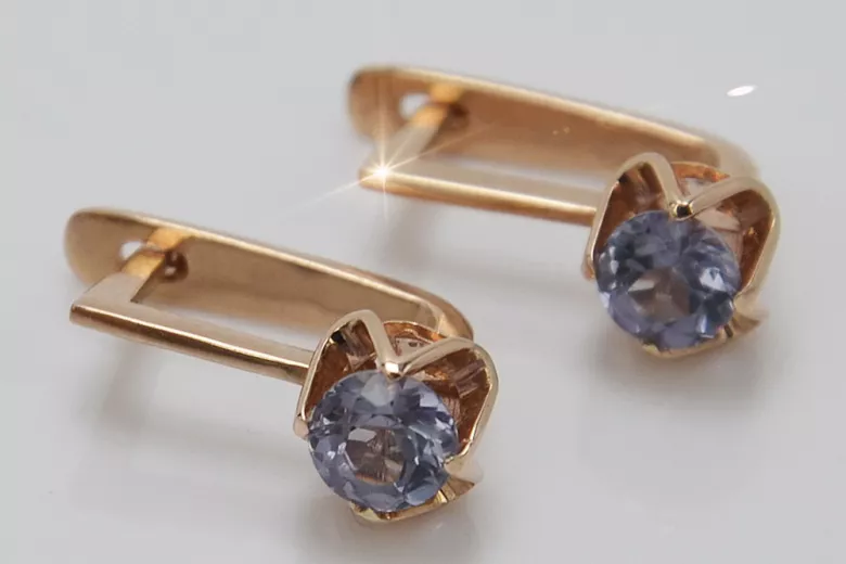 Vintage rose pink 14k 585 gold alexandrite earrings vec005 Vintage Russian Soviet Style
