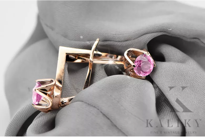 Vintage craft Earrings Amethyst Original Vintage 14K Rose Gold vec005r