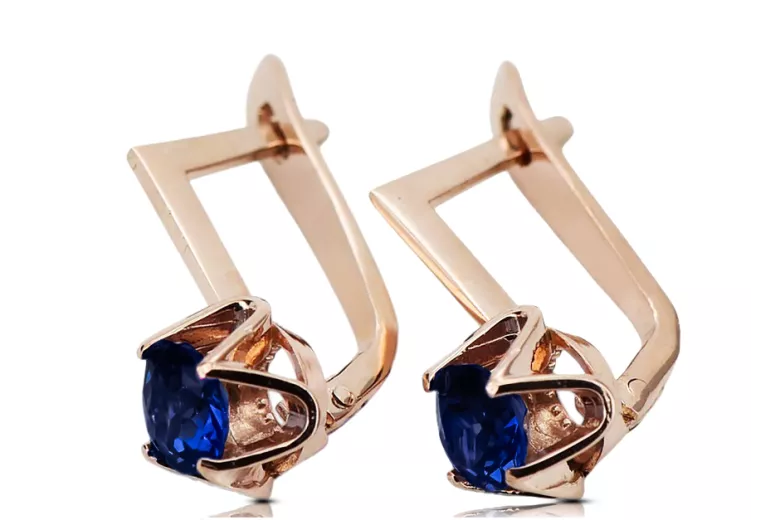 Oro rosa antiguo original de 14k Zafiro Pendientes Estilo vintage vec005r