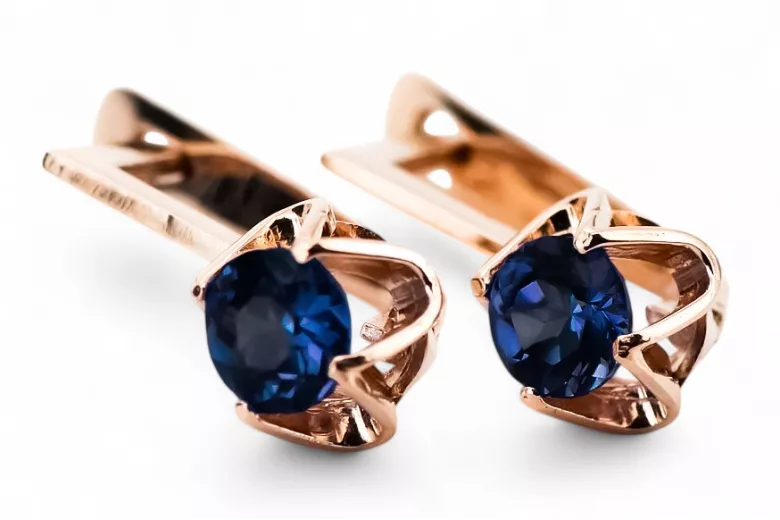 Oro rosa antiguo original de 14k Zafiro Pendientes Estilo vintage vec005r
