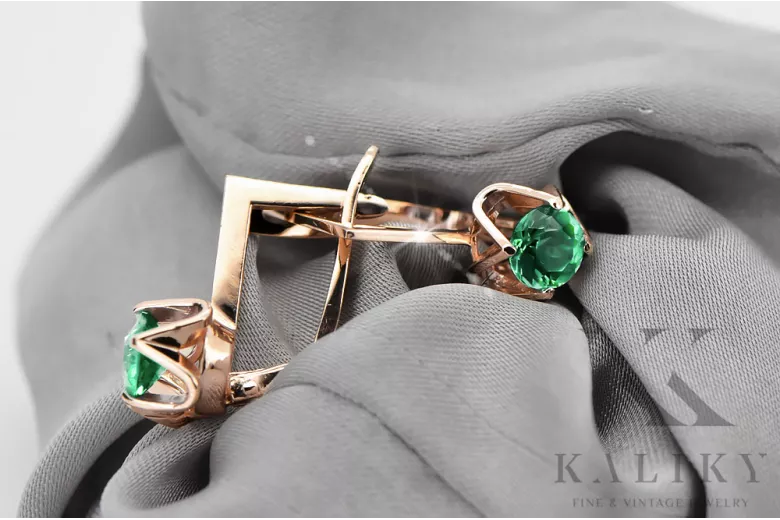 Original Vintage 14K Rose Gold Emerald Earrings Vintage Jewlery vec005r