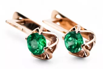 Оригинално ретро 14k розово злато Смарагд Обеци Винтидж vec005r