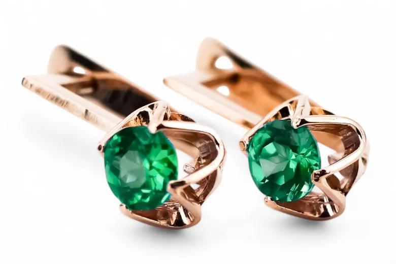 Original Vintage 14K Rose Gold Emerald Earrings Vintage Jewlery vec005r