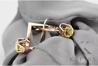 Pendientes Artesanía vintage Peridoto amarillo Oro rosa antiguo original de 14k vec005r