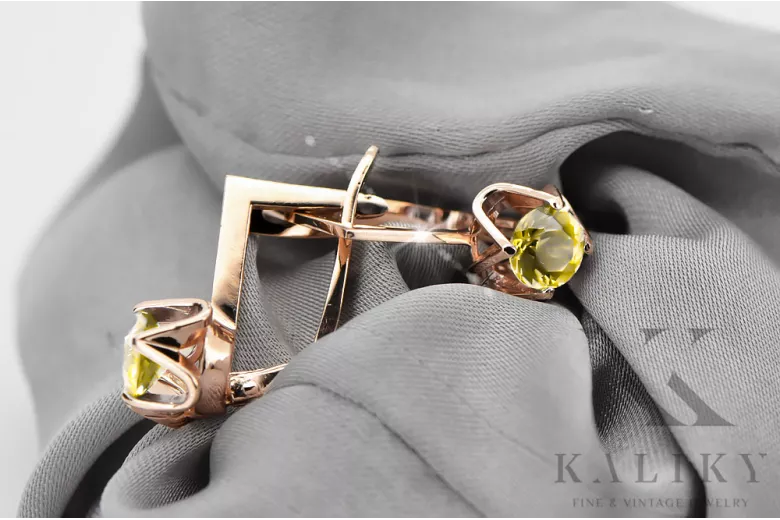 Earrings Vintage Jewlery Yellow Peridot Original Vintage 14K Rose Gold vec005r