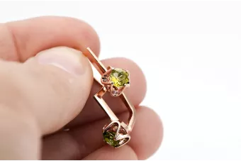 Pendientes Artesanía vintage Peridoto amarillo Oro rosa antiguo original de 14k vec005r