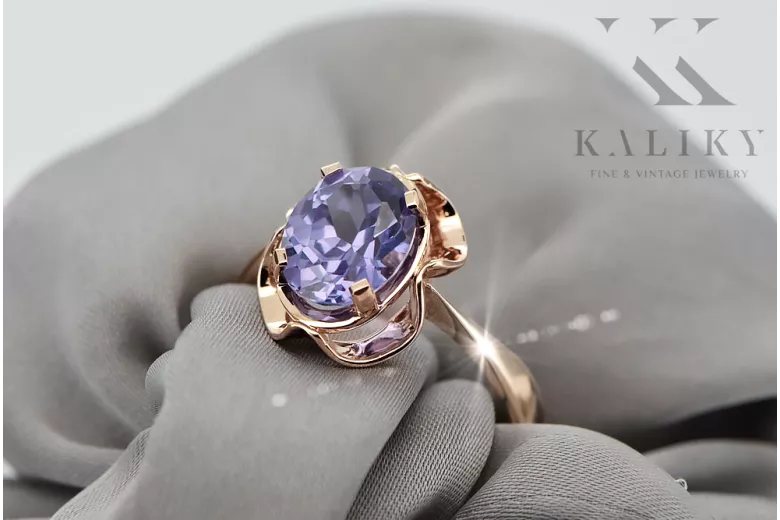 Russian Soviet rose 14k 585 gold Alexandrite Ruby Emerald Sapphire Zircon ring  vrc206