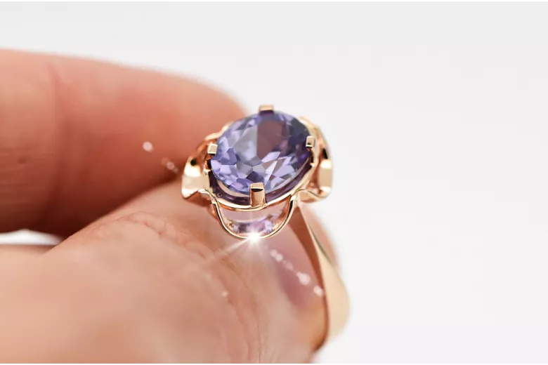Russian Soviet rose 14k 585 gold Alexandrite Ruby Emerald Sapphire Zircon ring  vrc206