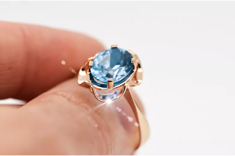 Anneau Bijoux vintage Aigue-marine Or rose 14 carats vintage d'origine vrc206r