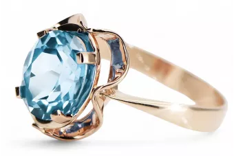 Akvamarinas Originalus 14k rožinio aukso vintage Žiedas Vintažiniai papuošalai vrc206r