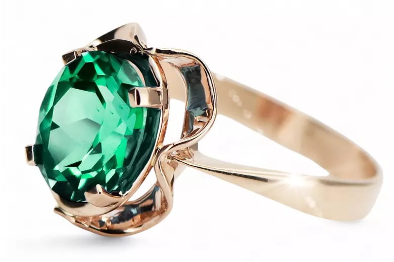 Émeraude Or rose 14 carats vintage d'origine Anneau Vintage vrc206r