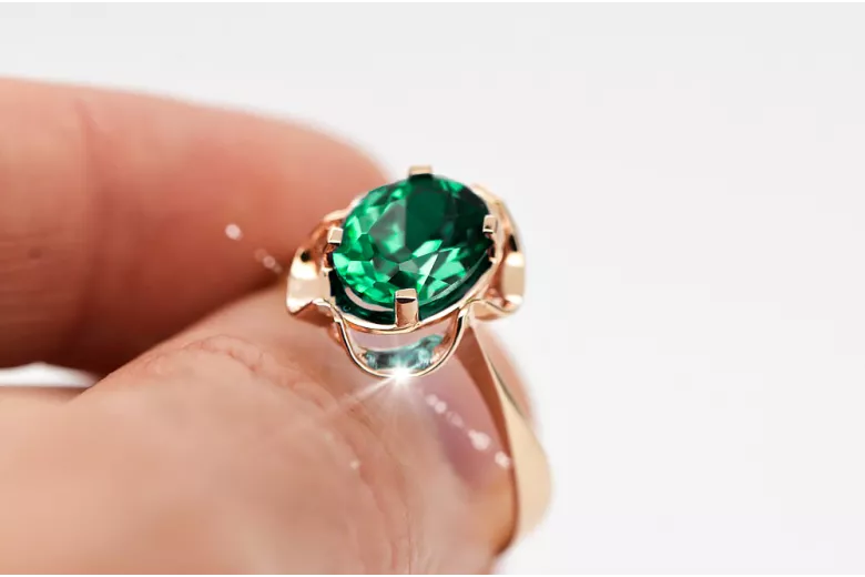 Émeraude Or rose 14 carats vintage d'origine Anneau Vintage vrc206r