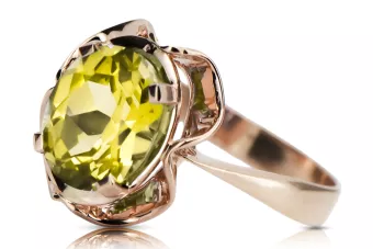 Anneau Vintage Péridot jaune Or rose 14 carats vintage d'origine vrc206r