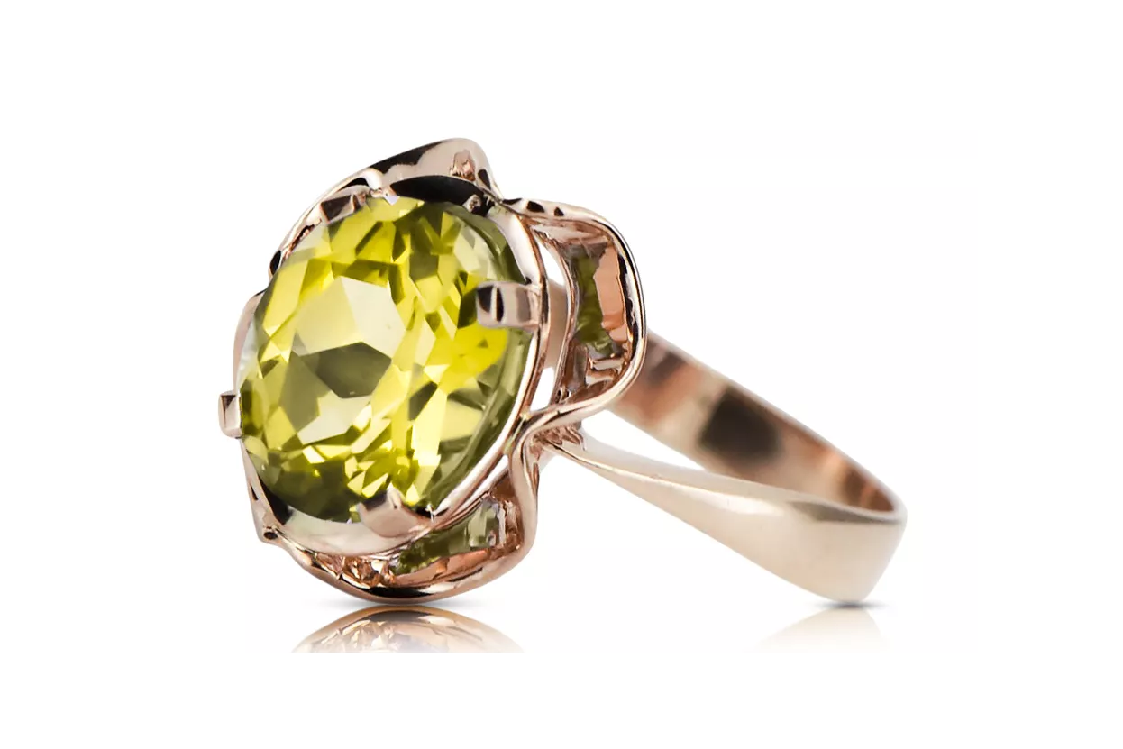 Žiedas Geltonasis peridotas Originalus 14k rožinio aukso vintage Vintažinis stilius vrc206r Žiedas Geltonasis peridotas Originalus 14k rožinio aukso vintage Vintažinis stilius vrc206r