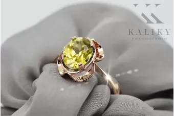 Žiedas Geltonasis peridotas Originalus 14k rožinio aukso vintage Vintažinis stilius vrc206r