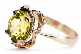 Žiedas Geltonasis peridotas Originalus 14k rožinio aukso vintage Vintažinis stilius vrc206r