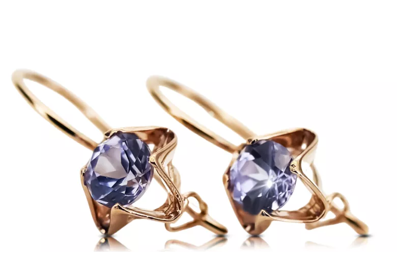 Kolczyki z czerwonego różowego złota 14k 585 z aleksandrytem vec142r Rosyjski Vintage styl