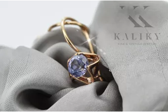 Βίντεζ ροζ 14k 585 χρυσά σκουλαρίκια αλεξανδρίτη vec142 Βίντεζ Ρωσικό Σοβιετικό στυλ