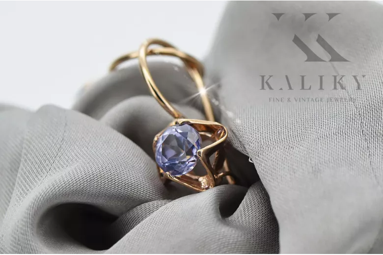Kolczyki z czerwonego różowego złota 14k 585 z aleksandrytem vec142r Rosyjski Vintage styl