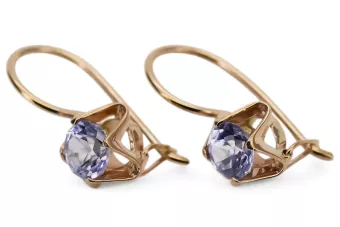 Старовинні рожеві сережки з олександритом із золота 14 карат 585 проби vec142 Вінтаж у російському радянському стилі