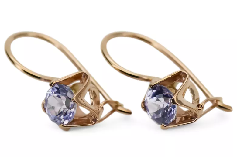 Kolczyki z czerwonego różowego złota 14k 585 z aleksandrytem vec142r Rosyjski Vintage styl