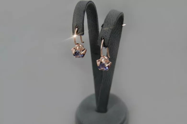 Vintage rose pink 14k 585 gold alexandrite earrings vec142 Vintage Russian Soviet Style