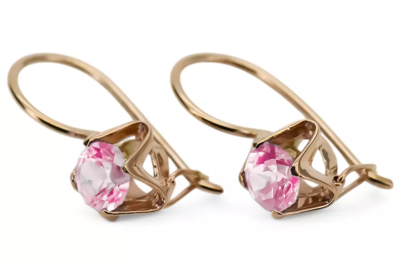 Estilo vintage Pendientes Amatista Oro rosa antiguo original de 14k vec142r
