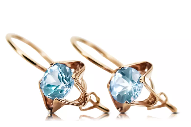 Originalus 14k rožinio aukso vintage Akvamarinas Auskarai Vintažiniai amatai vec142r