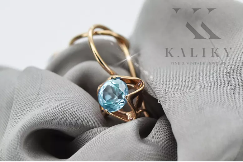 Originalus 14k rožinio aukso vintage Akvamarinas Auskarai Vintažiniai amatai vec142r