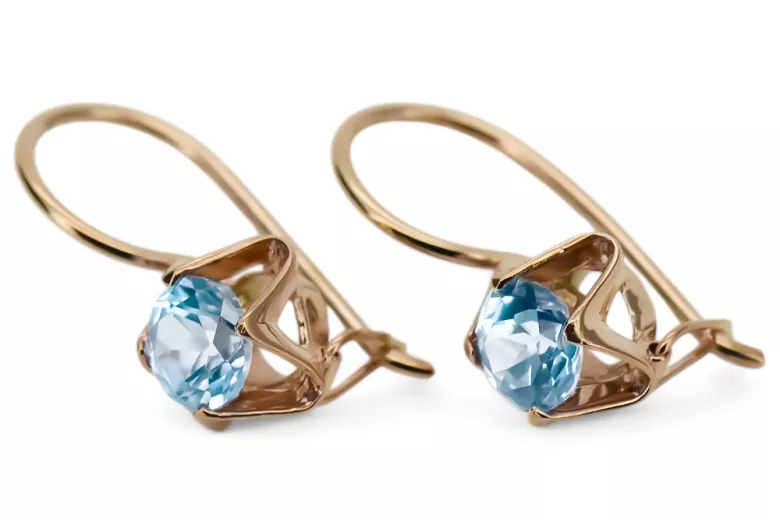 Originalus 14k rožinio aukso vintage Akvamarinas Auskarai Vintažiniai amatai vec142r