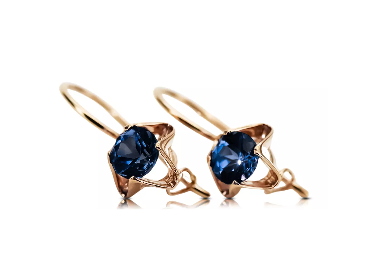 Ohrringe Vintage Schmuck Saphir Originales Vintage-Roségold aus 14 Karat vec142r