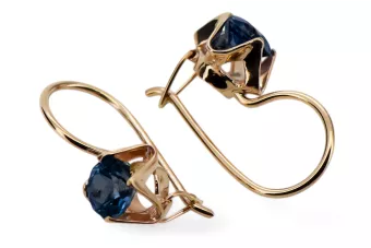 Pendientes Joyería vintage Zafiro Oro rosa antiguo original de 14k vec142r