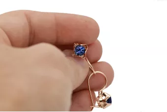 Pendientes Joyería vintage Zafiro Oro rosa antiguo original de 14k vec142r