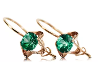 Oro rosa antiguo original de 14k Esmeralda Pendientes Estilo vintage vec142r