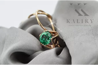 Oro rosa antiguo original de 14k Esmeralda Pendientes Estilo vintage vec142r