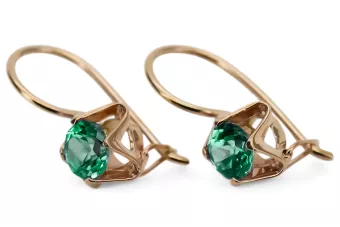 Oro rosa antiguo original de 14k Esmeralda Pendientes Estilo vintage vec142r