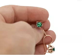 Oro rosa antiguo original de 14k Esmeralda Pendientes Estilo vintage vec142r