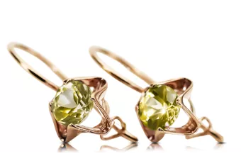 Yellow Peridot Original Vintage 14K Rose Gold Earrings Vintage Jewlery vec142r