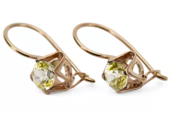 Yellow Peridot Original Vintage 14K Rose Gold Earrings Vintage Jewlery vec142r
