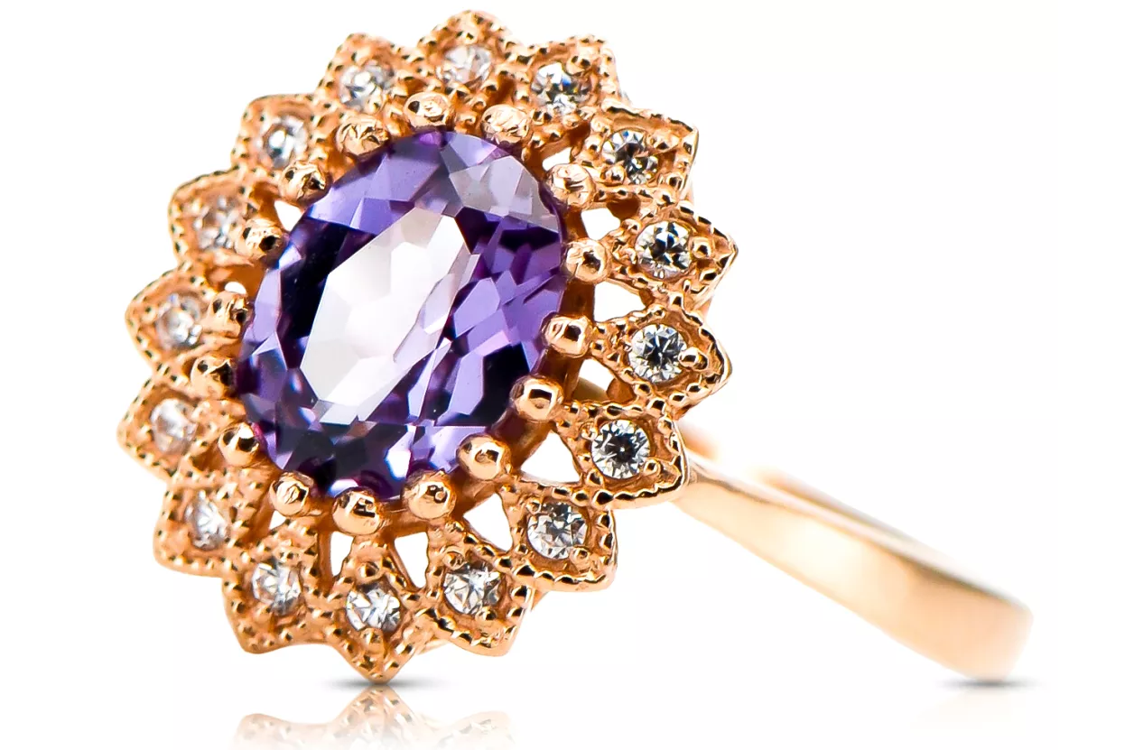 Russian rose pink Vintage style 14K gold Alexandrite Ring crc012r Russian rose pink Vintage style 14K gold Alexandrite Ring crc012r