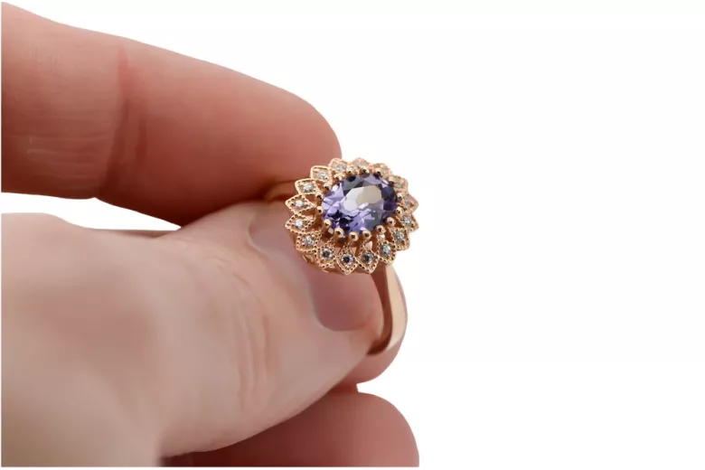 Russian rose pink Vintage style 14K gold Alexandrite Ring crc012r