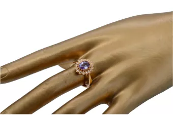 Rusiškos rožinės spalvos vintažinio stiliaus 14 karatų aukso aleksandrito žiedas crc012r