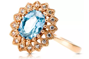 Vintažinis stilius Žiedas Akvamarinas Originalus 14k rožinio aukso vintage crc012r