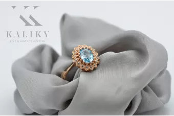 Винтидж Пръстен Аквамарин Оригинално ретро 14k розово злато crc012r