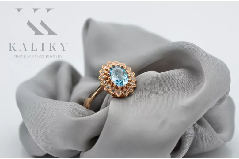 Ring Vintage Aquamarine Original Vintage 14K Rose Gold crc012r